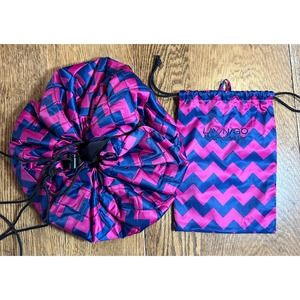 Lay N Go Cosmetic Bag Deluxe Pink & Blue Chevron NWOT